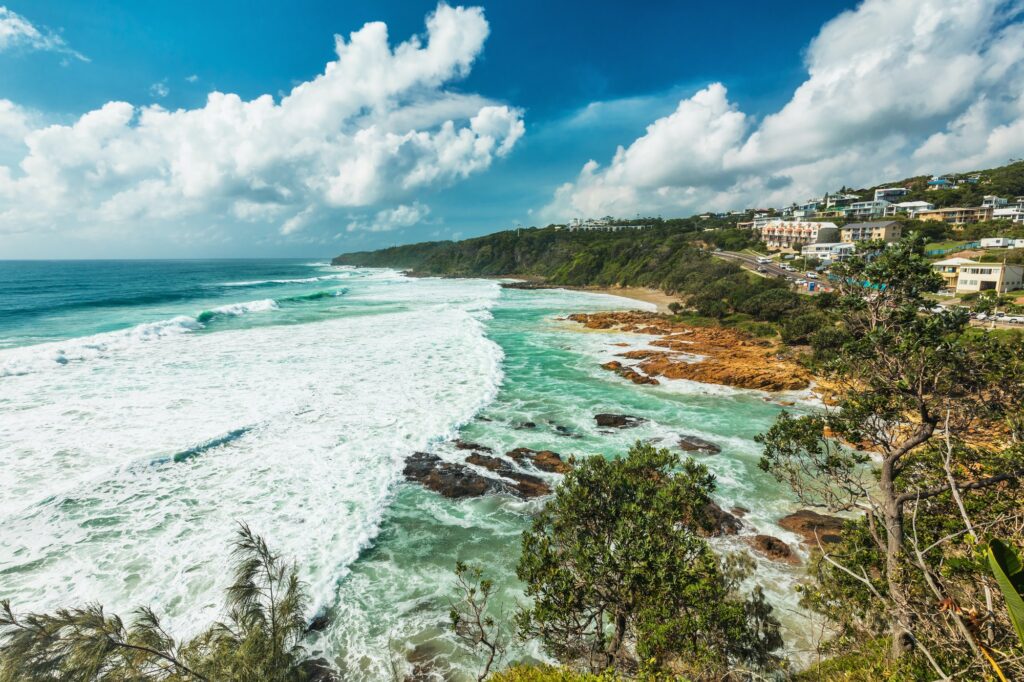 Sunny day at Coolum Beach on Queensland's Sunshine Coast in Aust